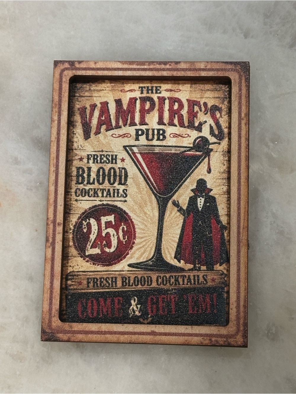 Vampire's Pub Vintage Style Magnet - Red & Black